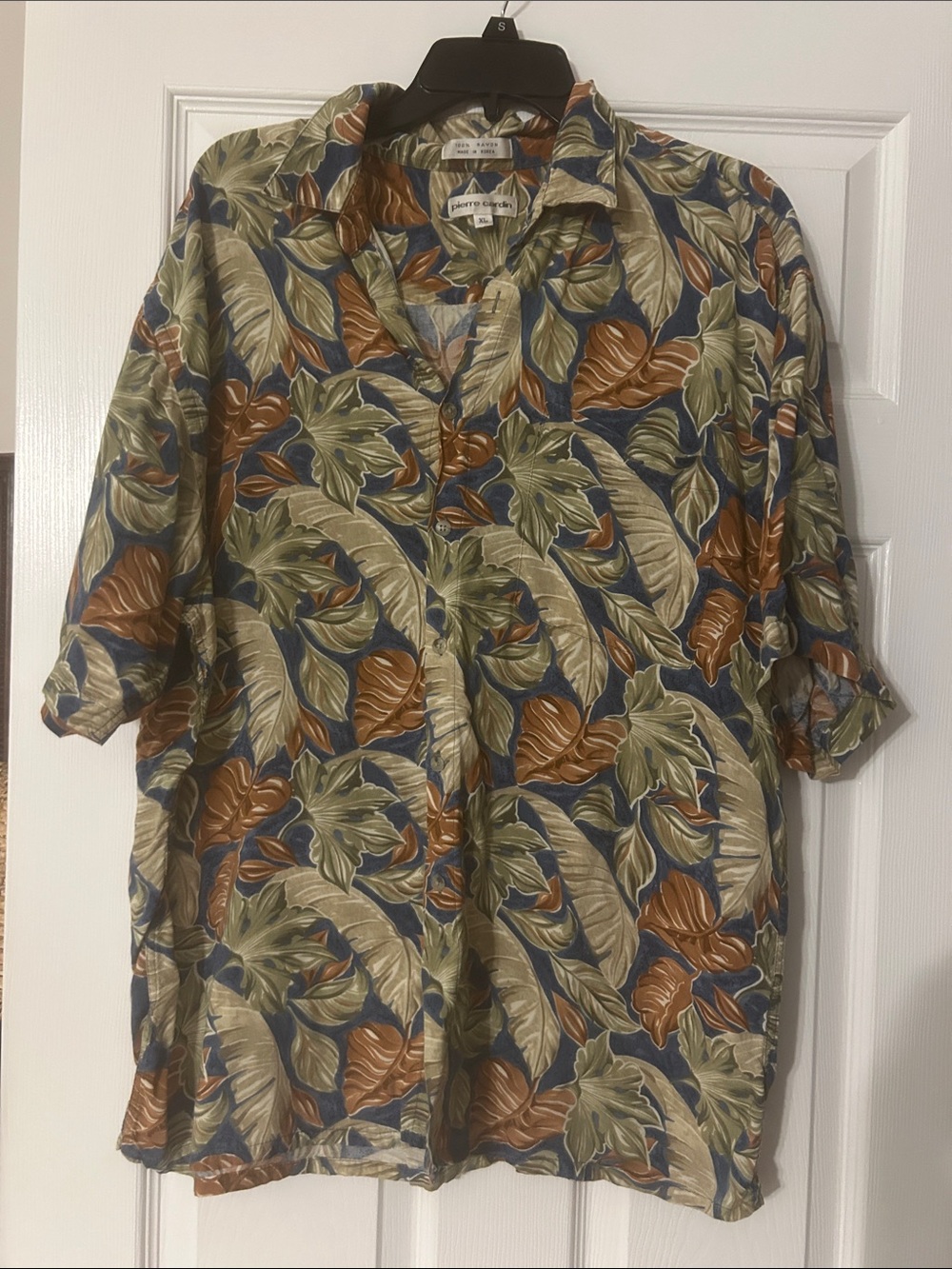 Mens camp shirt Navy, Olive & Brown Tropical Leaf Button-Down